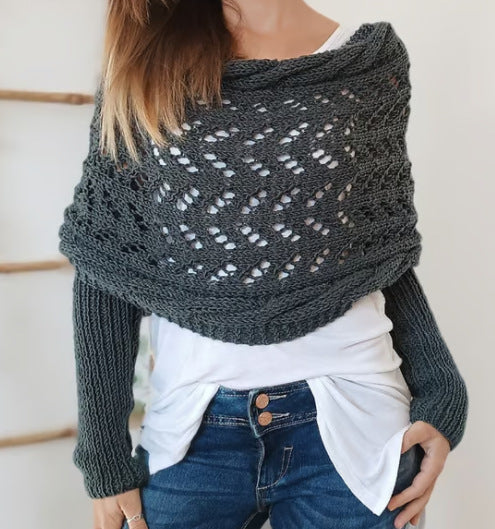 Women's Long Knit Cape Cardigan – Elegant Openwork Design