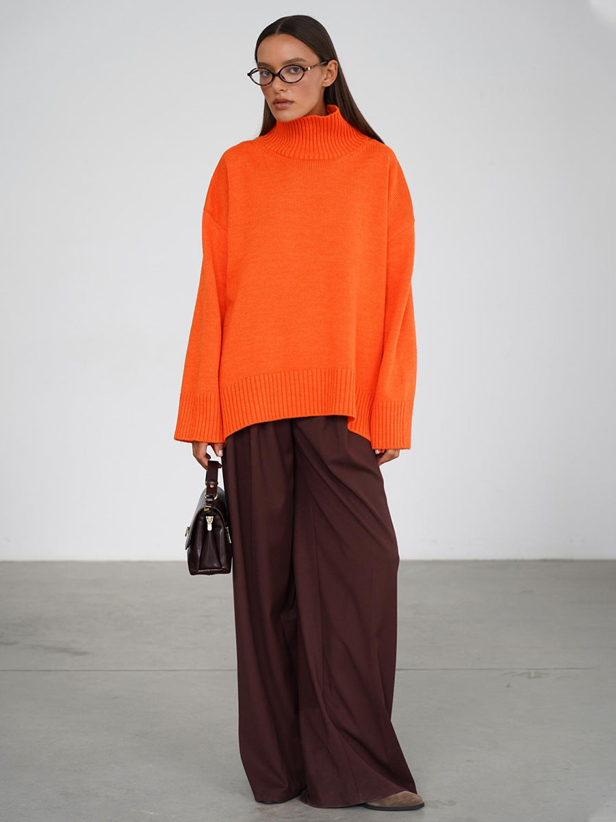 Women's Oversized Solid Color High Neck Sweater