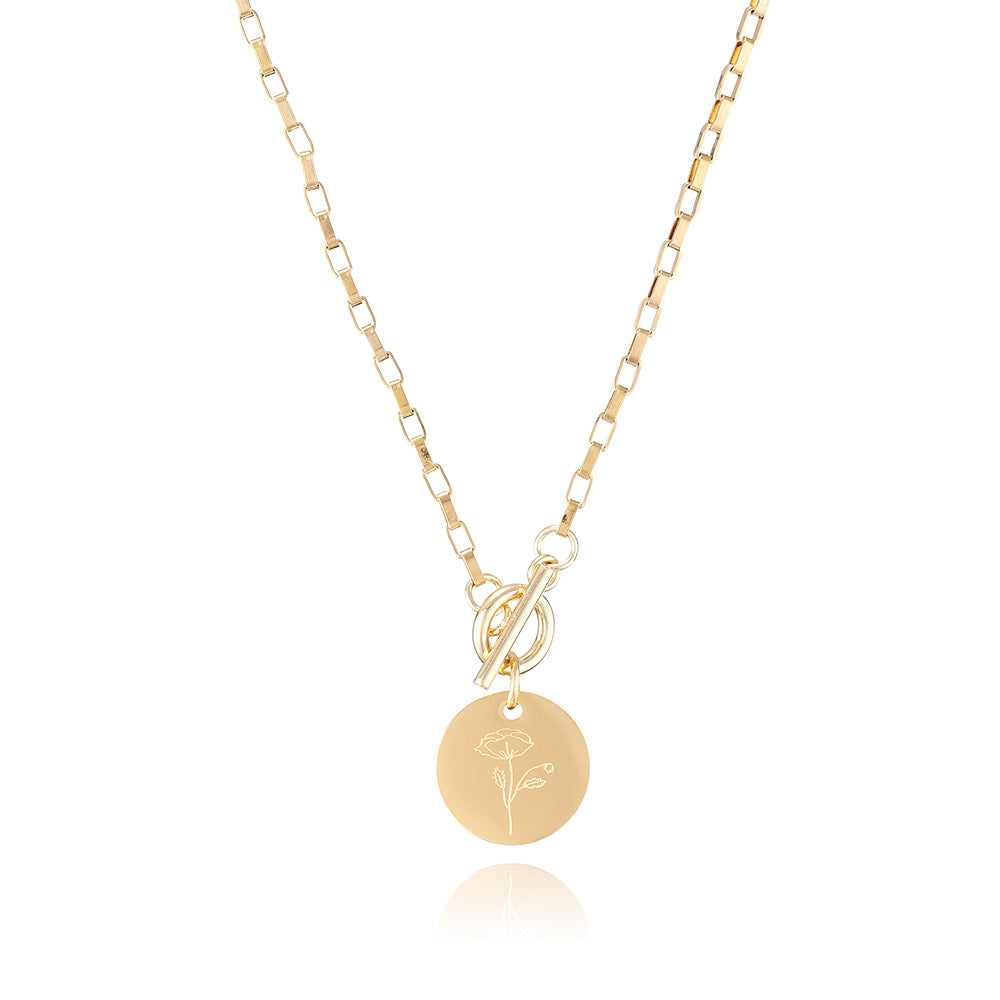 Designed Month Flowers Birthday Gifts Round Pendant Necklaces