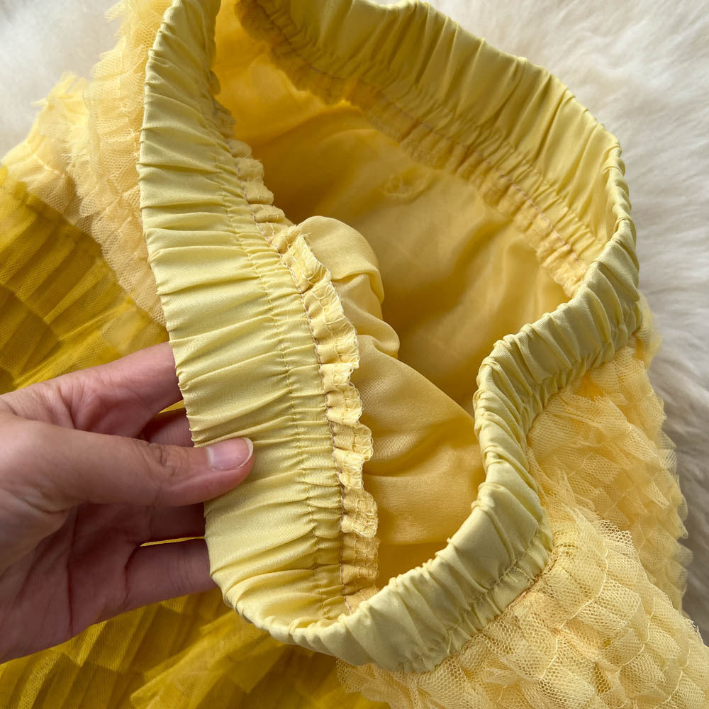 Women's Mid-Length Gradient Mesh A-Line Cake Skirt