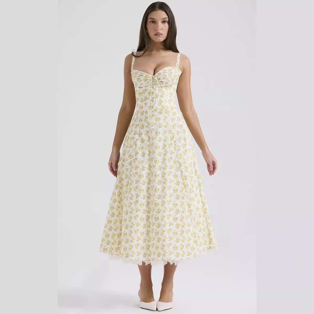 Elegant Floral Print French Summer Dress