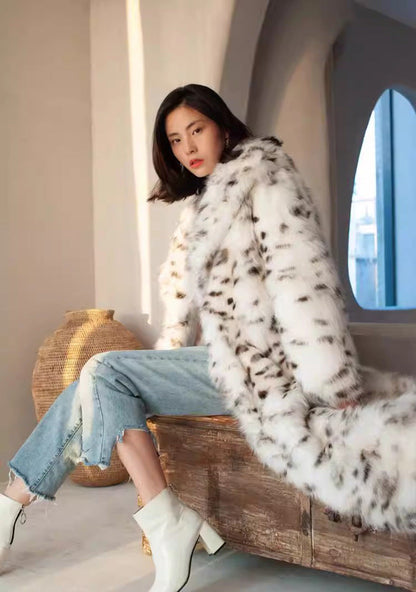 Women's Long Leopard Print Fur Coat