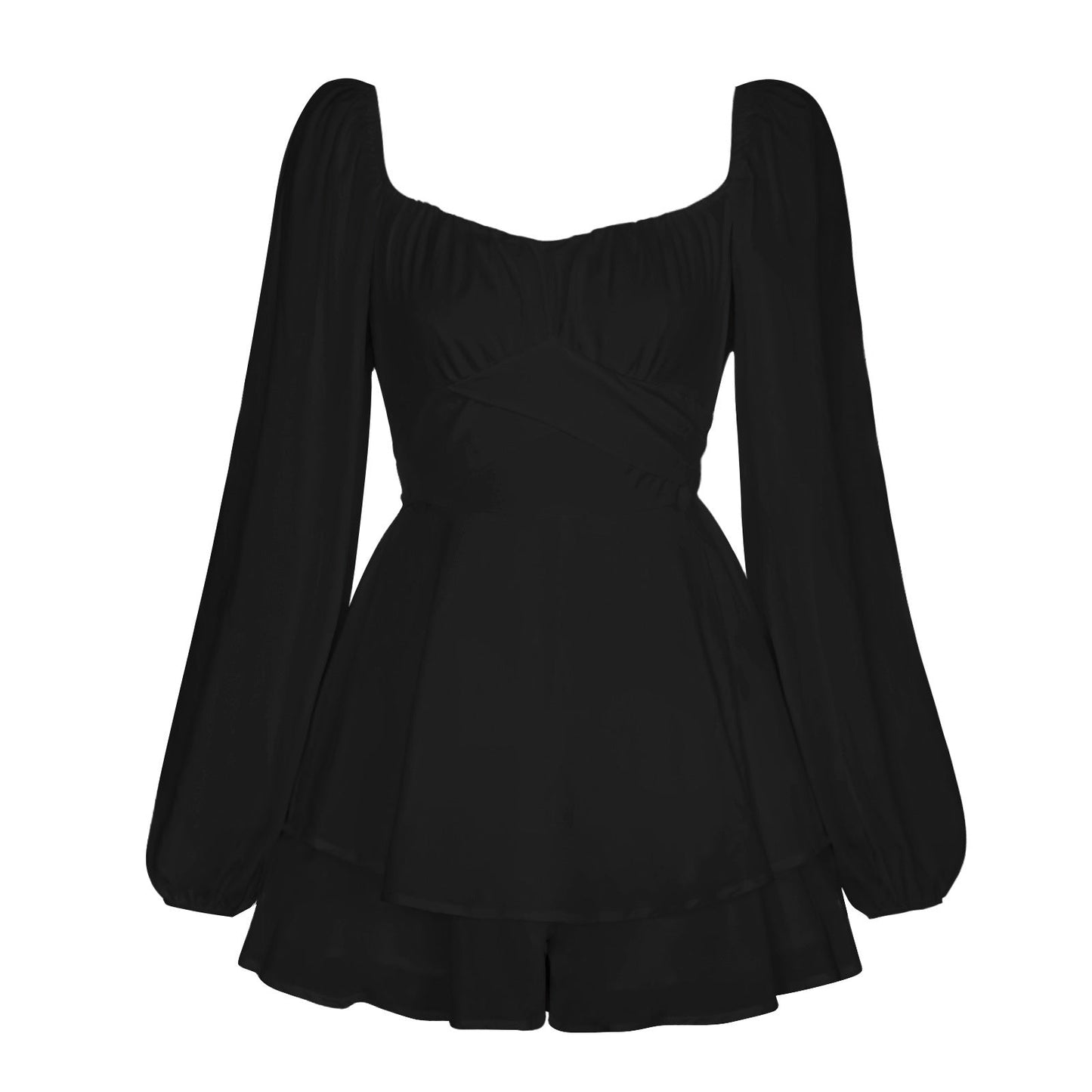 Sexy Square Neckline Long Sleeves  Short Jumpsuits Skirts