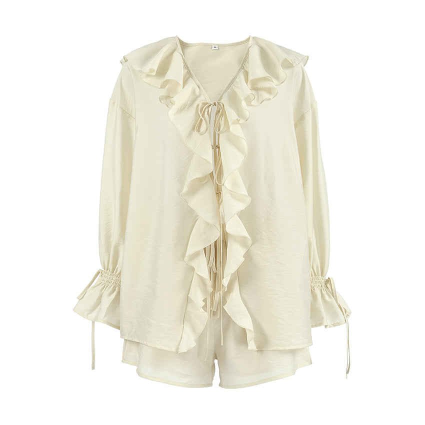 Women's V-Neck Flowy Blouse & Shorts Set