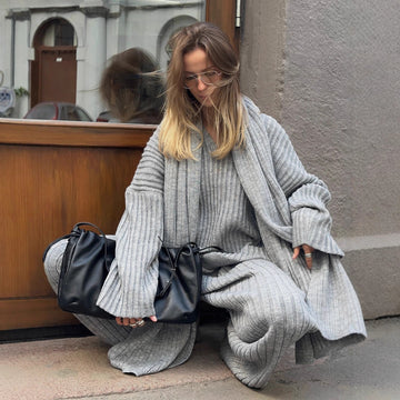 Women's V-Neck Ribbed Knit Sweater Set
