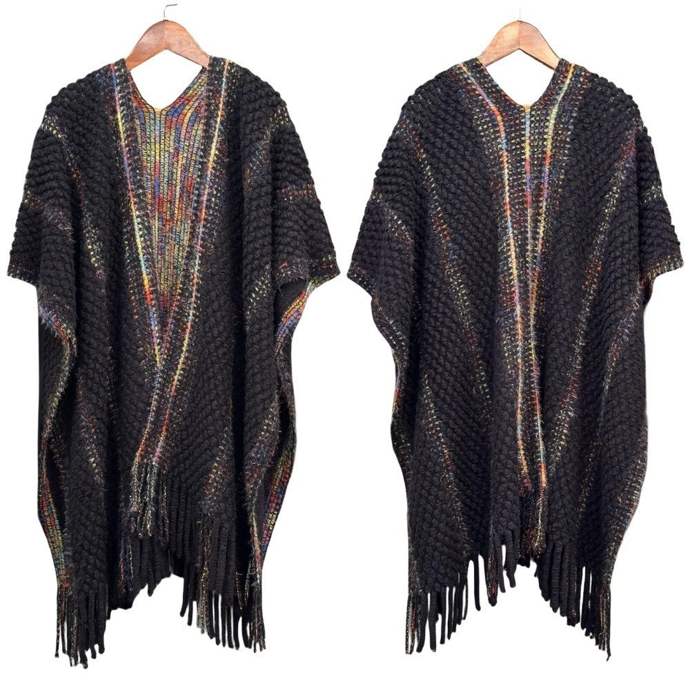 Colorful Popcorn Stitch Knit Shawl