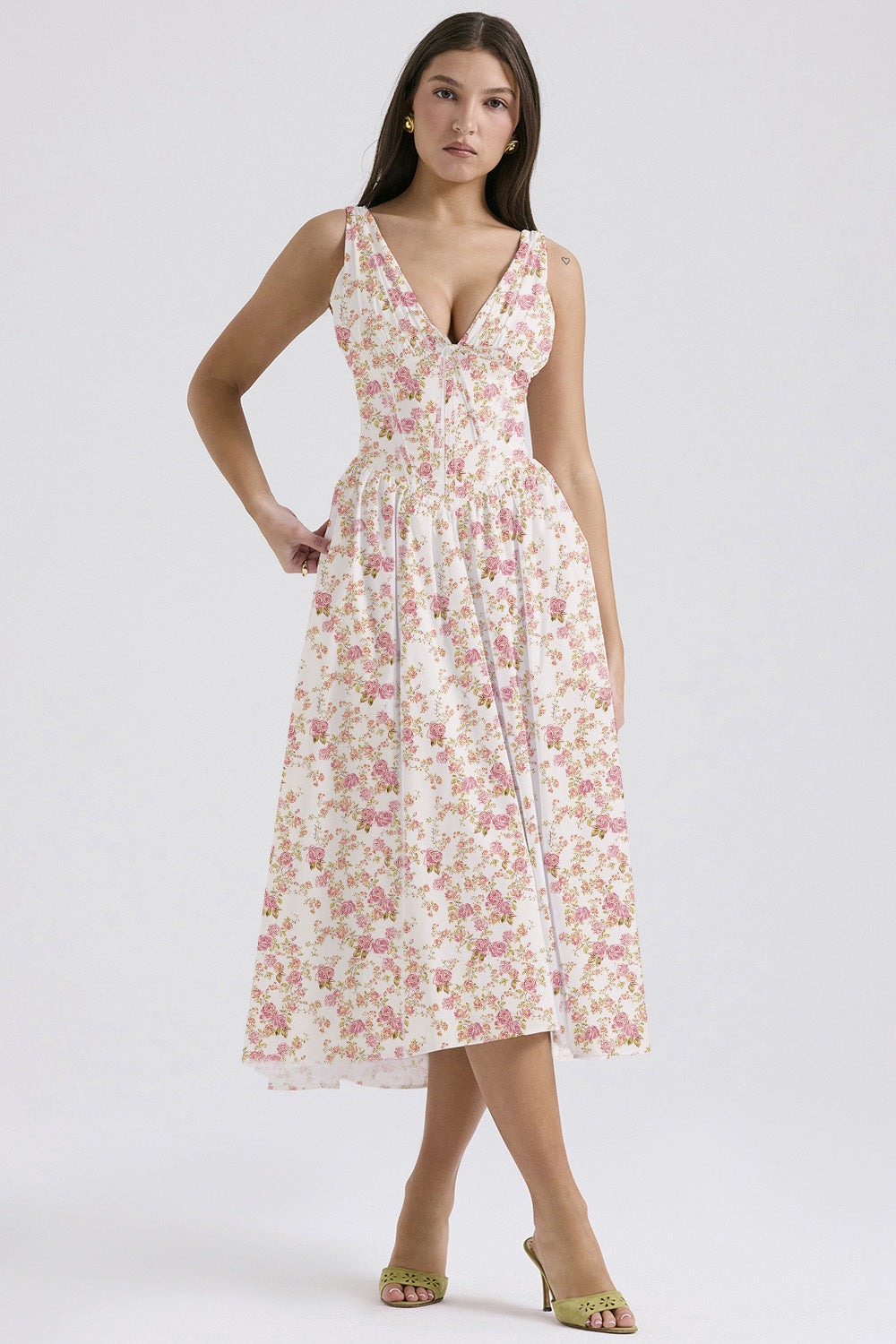 Elegant V-Neck Print Maxi Dress