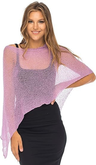 Women's Asymmetrical Cape Poncho – Lightweight Linen Knit Summer Cover-Up