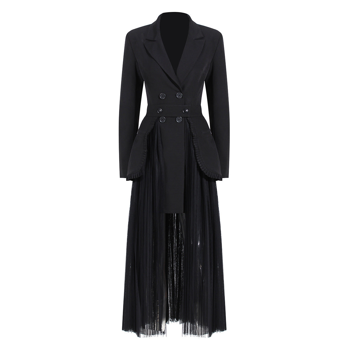 Women's Long Blazer & Chiffon Pleated Skirt Two-Piece Set