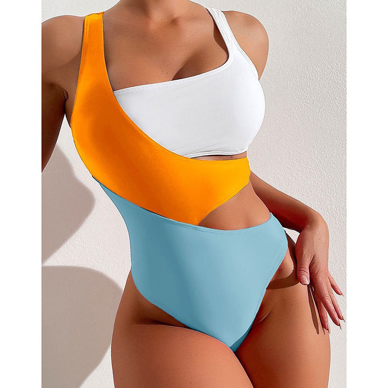Sexy Contrast Color One Piece Women Swimsuits