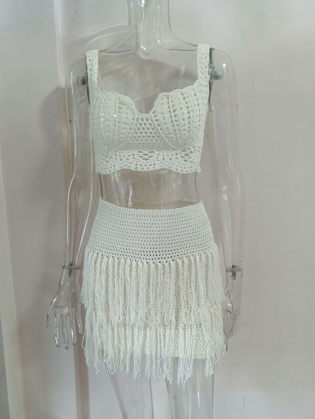Women's Fringe Knit Bikini Set – Sexy Beach Two-Piece Swimsuit & Wrap Top
