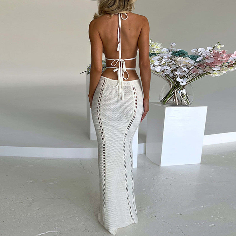 Sexy Off-Shoulder Tie-Front Low-Cut Backless Maxi Beach Dress