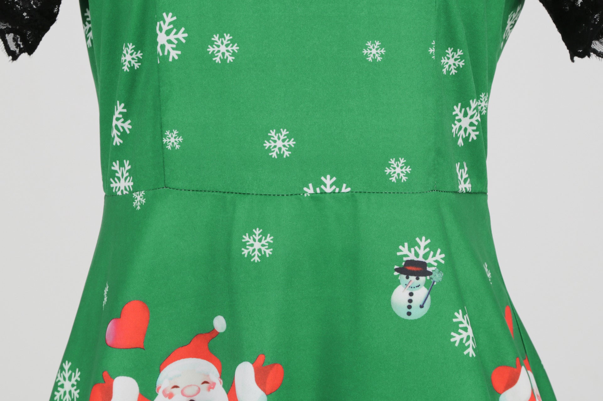 Christmas Theme Floral Print Dress with Lace Inserts and Flared Skirt