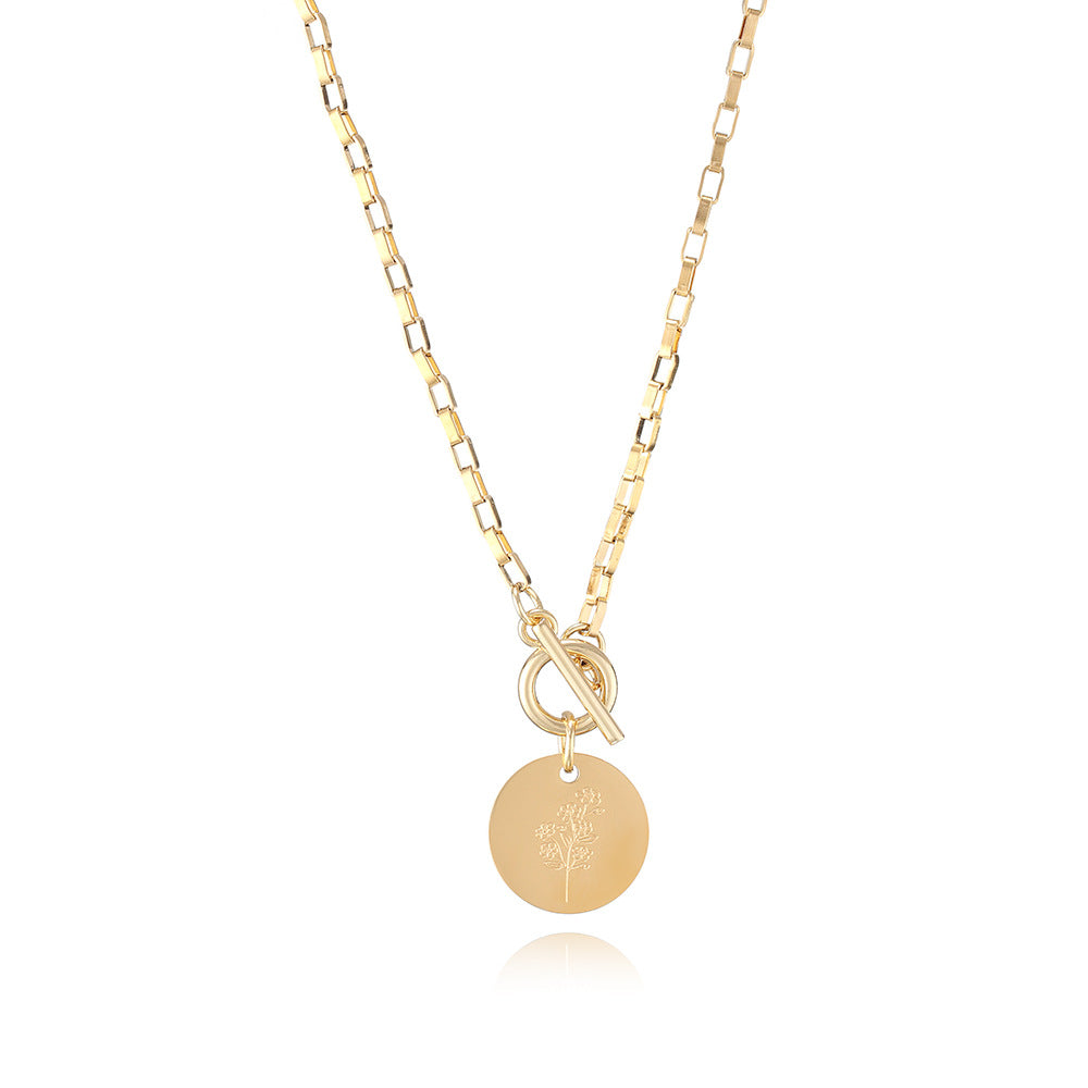 Designed Month Flowers Birthday Gifts Round Pendant Necklaces
