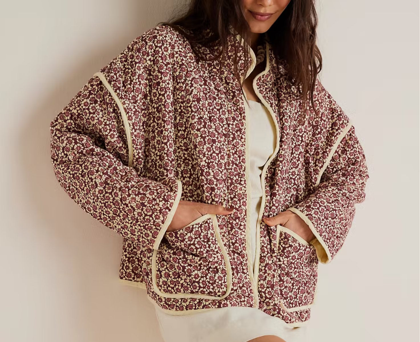 Floral Print Quilted Puffer Coat - Oversized Warm Winter Jacket