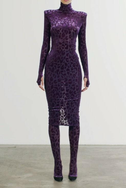 Vintage Leopard Purple Elastic Sexy Party Dresses-Dresses-Free Shipping at meselling99