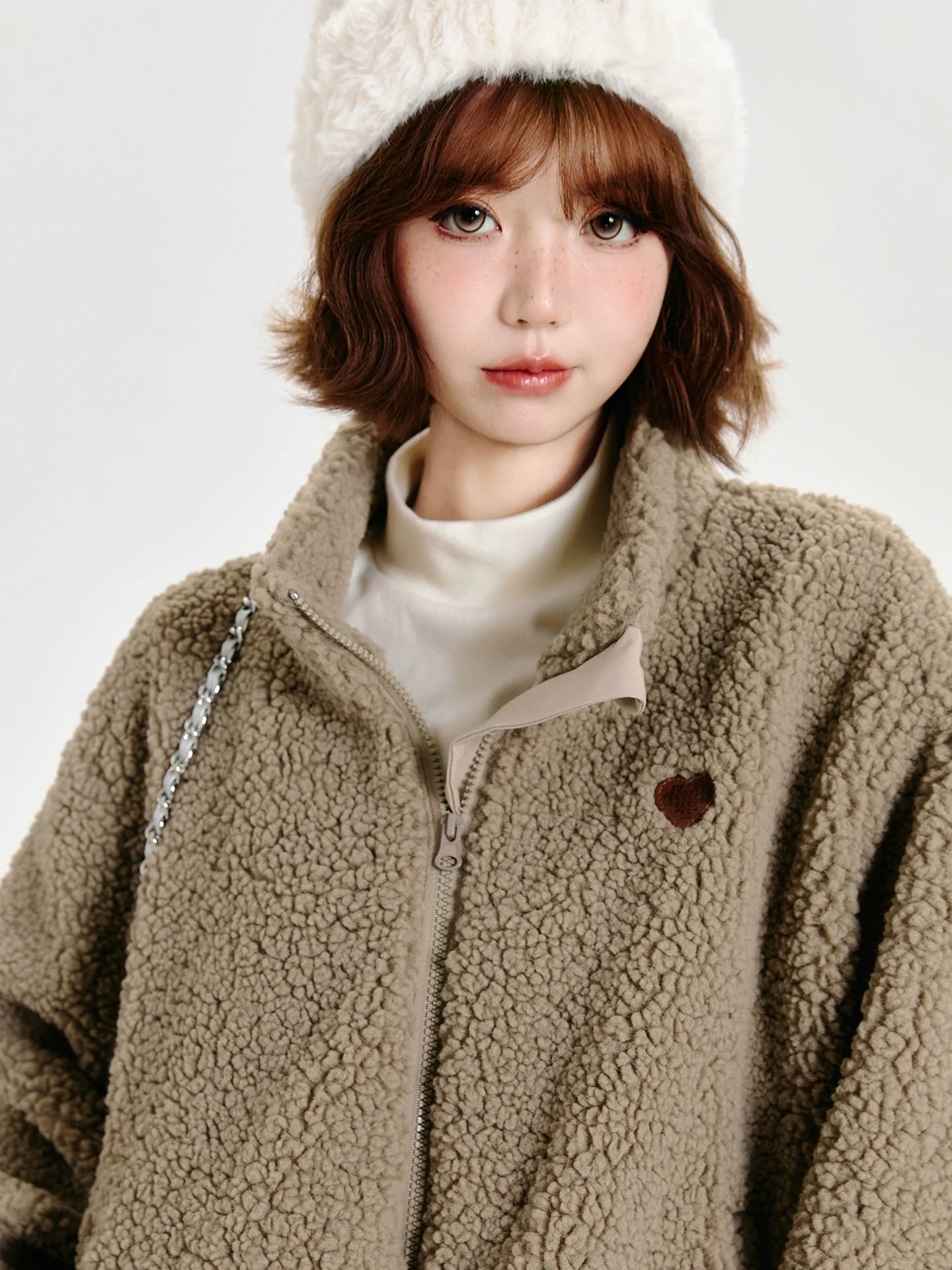 Girlyhalo Women's Vintage Faux Shearling Jacket-Khaki-S-Free Shipping Leatheretro