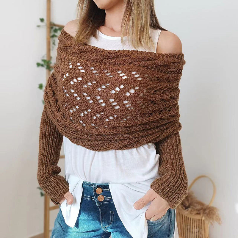 Women's Long Knit Cape Cardigan – Elegant Openwork Design