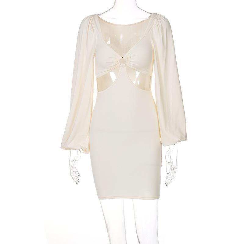 Sexy Lantern Sleeves Summer Short Dresses-Dresses-Apricot-S-Free Shipping at meselling99