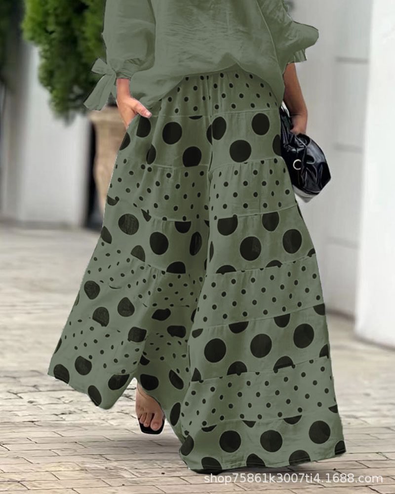 Fashionable 2-Piece Set: Printed Pants & Long Sleeve Top