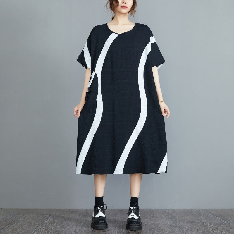 Plus Size Summer Dress  Boho Loose Fit Casual Ripple Print Maxi Dress