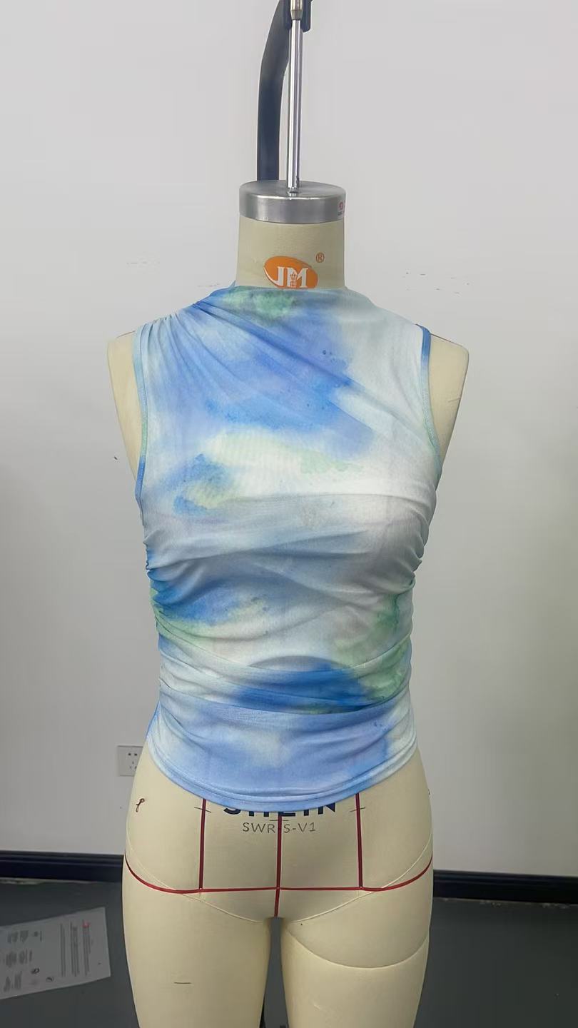 Women's Street Style Printed Mesh Vest – Trendy See-Through Sleeveless Top