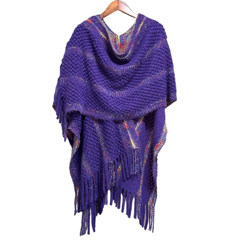Colorful Popcorn Stitch Knit Shawl