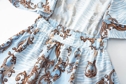 Floral Print V-Neck Long Sleeve Shorts Jumpsuit