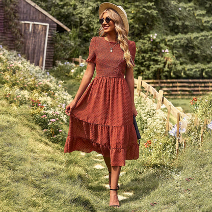 Elegant Short Sleeves Midi Dresses