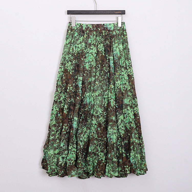 Vintage Watercolor Rose Print Maxi Skirt