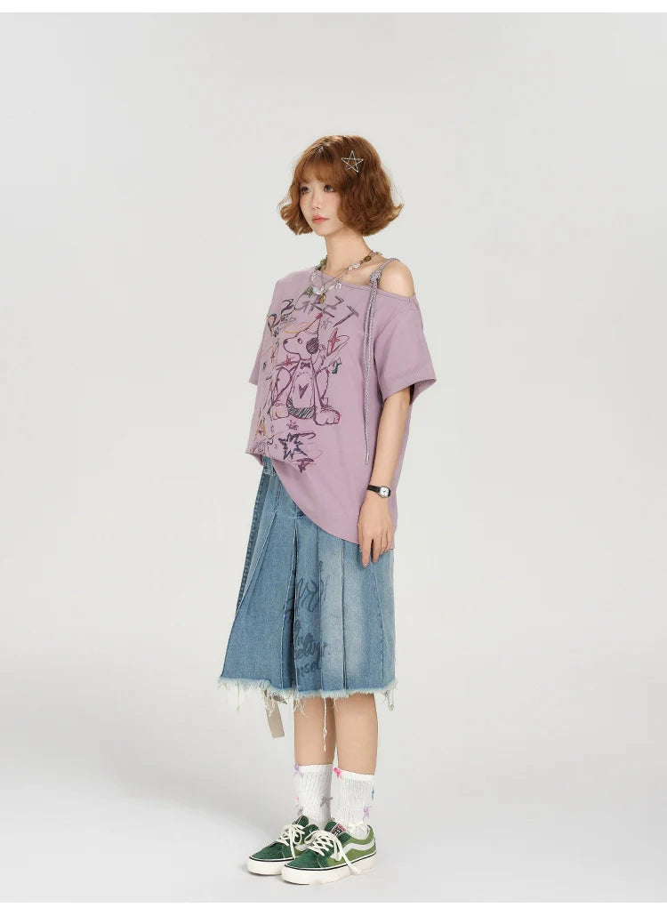 Girlyhaloy Vintage Off-Shoulder T-Shirt