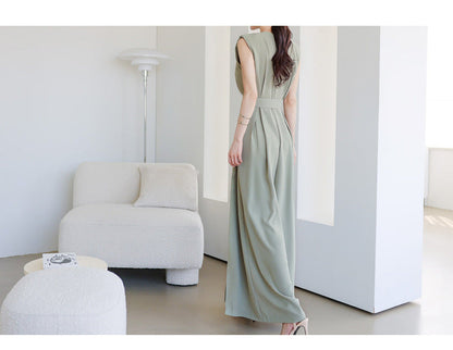 Summer Split Front Sleeveless Elegant Women Jumpsuits