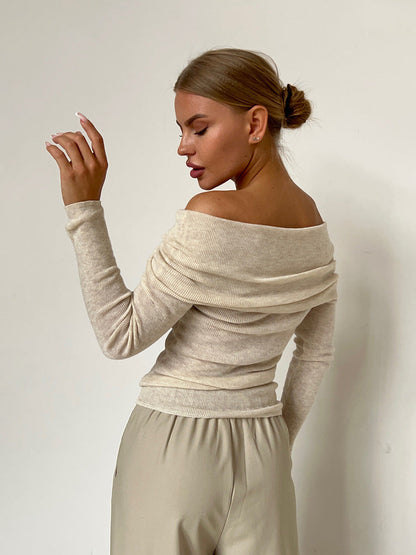 Sexy Off The Shoulder Long Sleeves Knitted Shirts