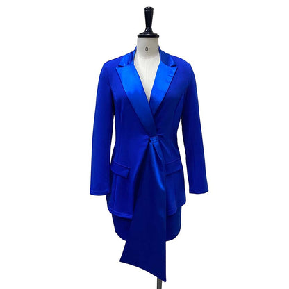 Elegant Women Two Pieces Blazer and Skirts for Women-Dresses-Blue-S-Free Shipping at meselling99