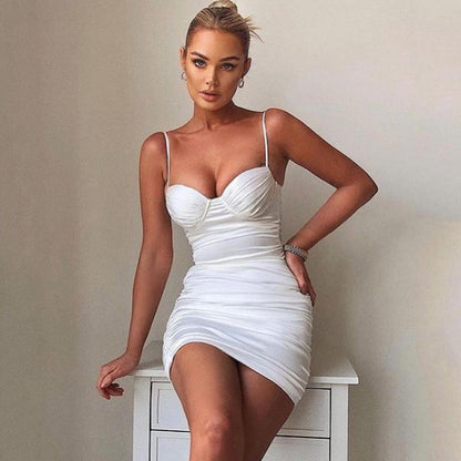 Sexy Pleated Strapless Short Slip Halter Dresses-Dresses-Free Shipping at meselling99