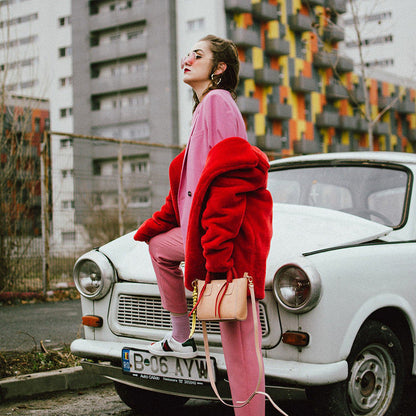 Luxury Faux Fur Coat – Winter Warm Thick Plush Oversized Jacket with Lapel Collar