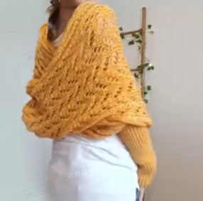 Women's Long Knit Cape Cardigan – Elegant Openwork Design