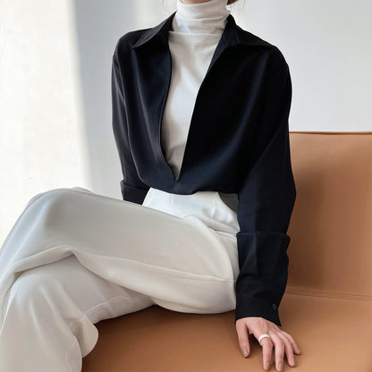 Retro White Shirt for Women – Spring Layered V-Neck Blouse & Overshirt