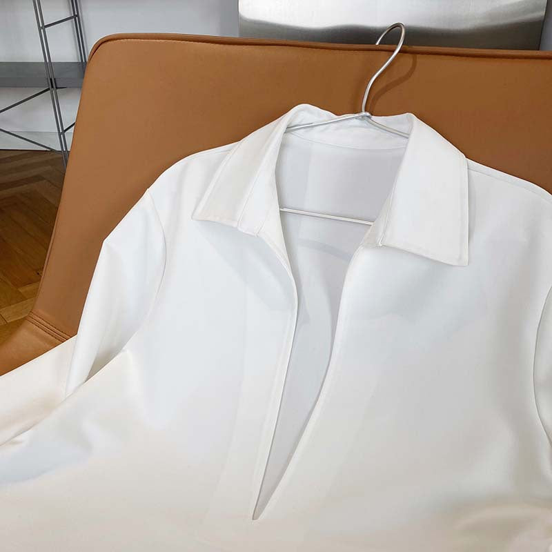 Retro White Shirt for Women – Spring Layered V-Neck Blouse & Overshirt