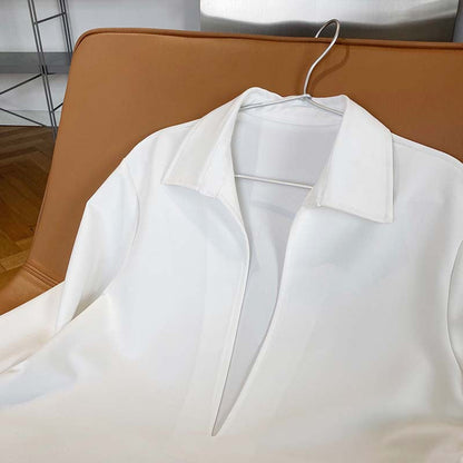 Retro White Shirt for Women – Spring Layered V-Neck Blouse & Overshirt