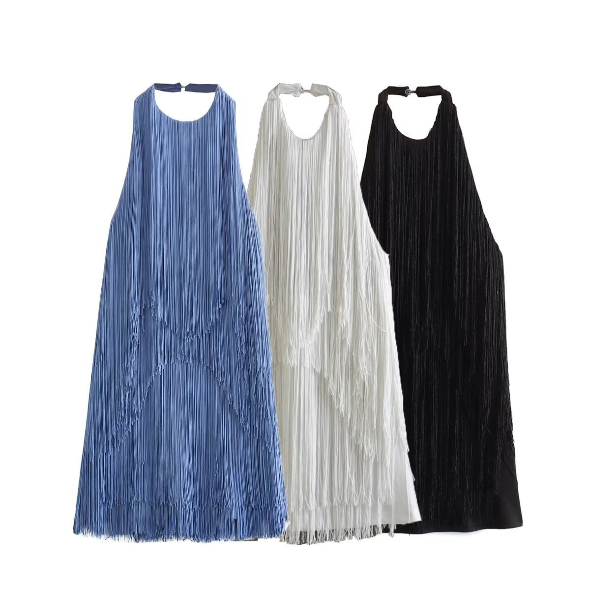 Elegant Halter Neck Fringe Hem Summer Dress