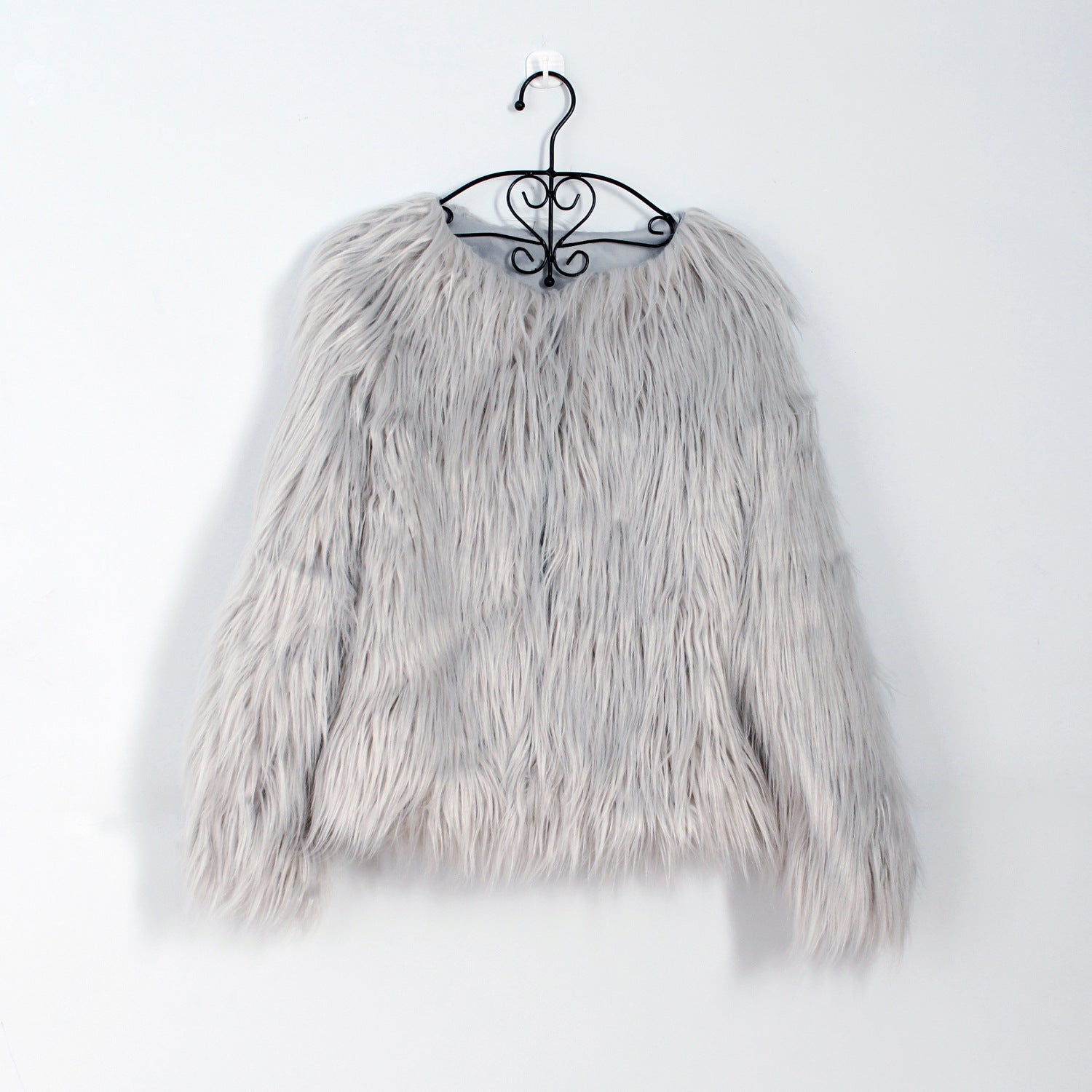 Women Long Sleeve V-Neck Faux Fur Jacket