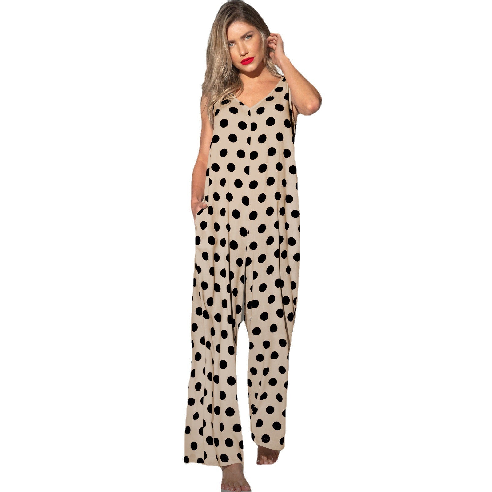 Casual Summer Dot Print Backless Women Jumpsuits