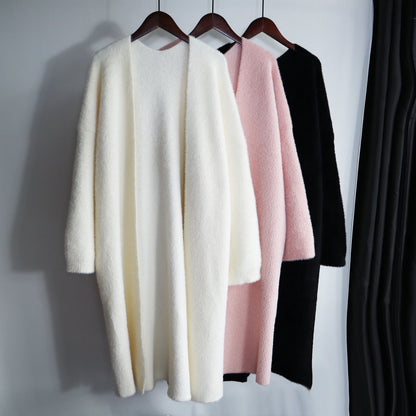 Women's Long Loose Faux Mink Fur Knit Cardigan