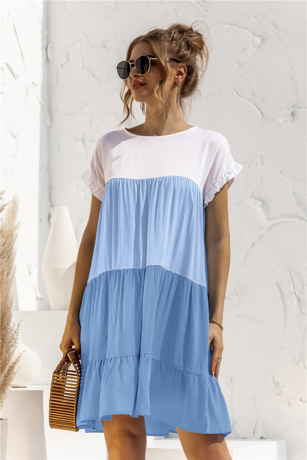 Summer Color Block Loose Fit Short Dress