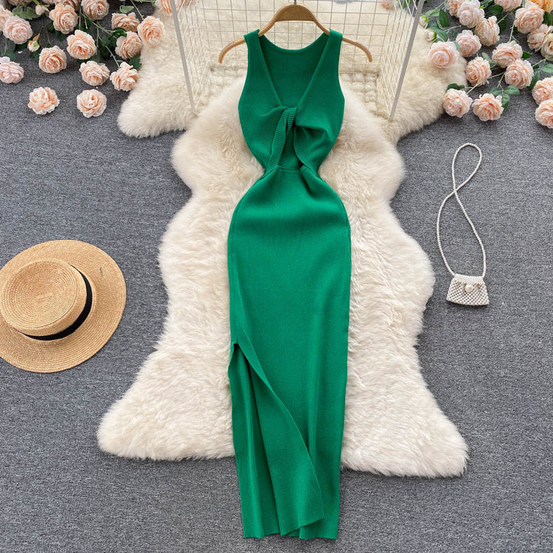 Sexy Summer Twist Designed Knitted Tank Top Elastic Dresses