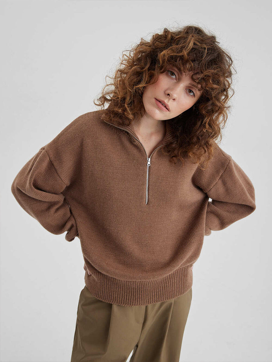 Relaxed Fit Mock Neck Half-Zip Sweater