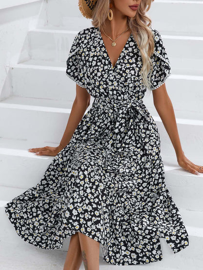 Women's Summer Floral V-Neck Split Hem Top
