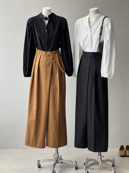 Designer Asymmetric Wrap-Waist Wide Leg Pants