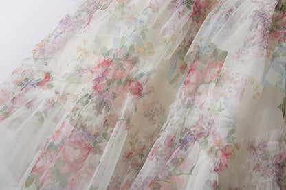 Women's Patchwork Print Mesh Cake Skirt